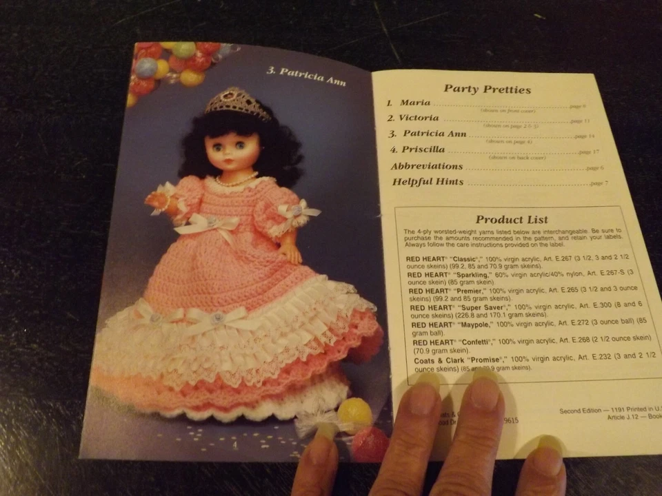 RED HEART PARTY PRETTIES - CROCHET - 4 PLY WORSTED-WEIGHT YARN - ARTICLE J-12 - Image 2 of 3