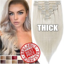 8A THICK Clip in Human Remy Hair Extensions Double Weft Full Head Balayage 8PCS