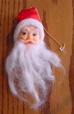 Vintage Santa Head Face Christmas Ornament Japan w/TAG Felt Rubber Face 5" LONG