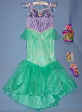 Disney Ariel Costume dress-girls 7-8-Tiara-Hairbow clip-necklace-socks-ring-LOT
