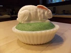 Vintage Westmoreland Hand Painted Milk Glass Rabbit /Bunny on Nest