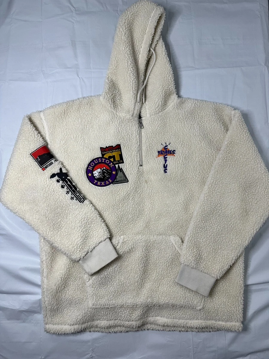 Travis Scott Hoodie Mens L Cream Cactus Trails Half-Zip Sherpa Embroidered Patch