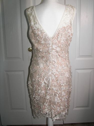 SOIEBLU Ivory Cream Lace Dress W/Lining Evening Party Cocktail Sheath Size Lg - Picture 5 of 9