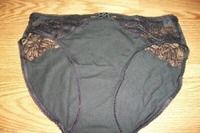 Victorias Secret High Leg Brief Panties BLACK Sheer Floral Lace Inset Medium NWT