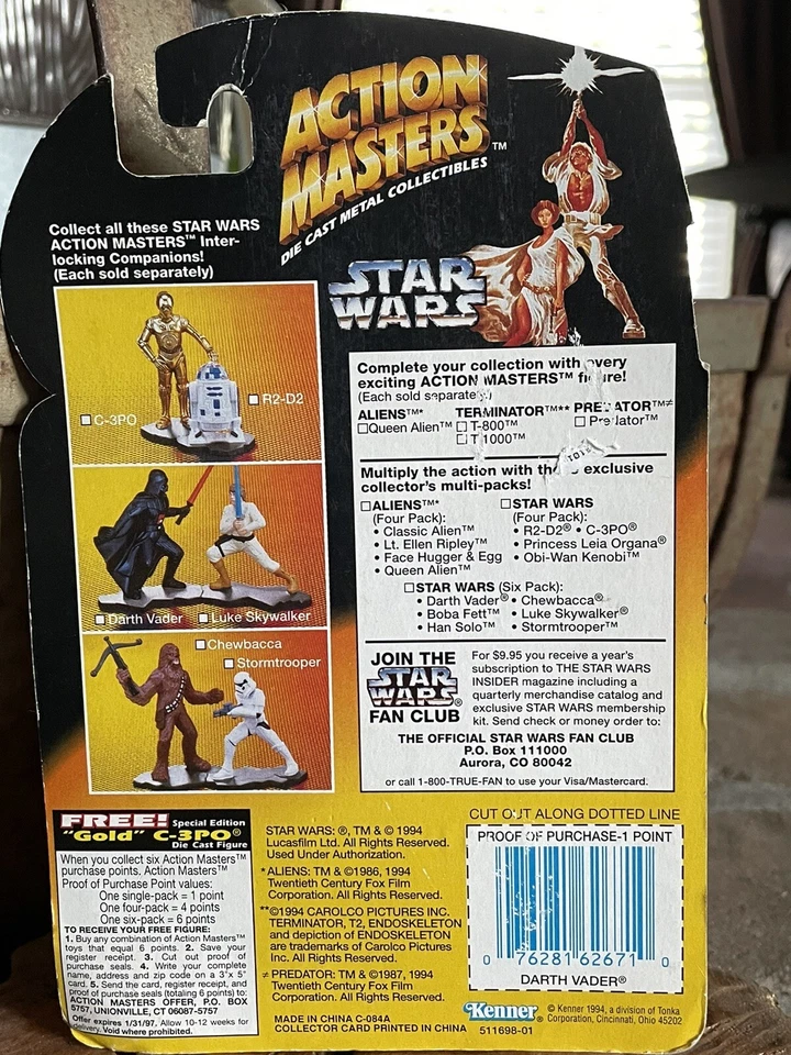 Star Wars Darth Vader Action Masters Die Cast Metal 1994 No. 62671 - Nuevo en caja #1D Foto 4 de 4