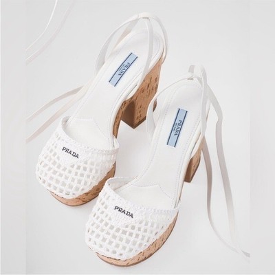 New Prada Crochet Wedge sandals 37 $1,190