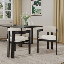 Wooden Dining Chairs Set of 2, Modern Boucle Upholstered Kitchen Side Chairs,Mid