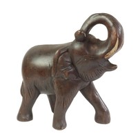 Elefanten Figur RüSsel Gedreht Holz Deko Tierfigur Massiv Dunkelbraun 22 Cm