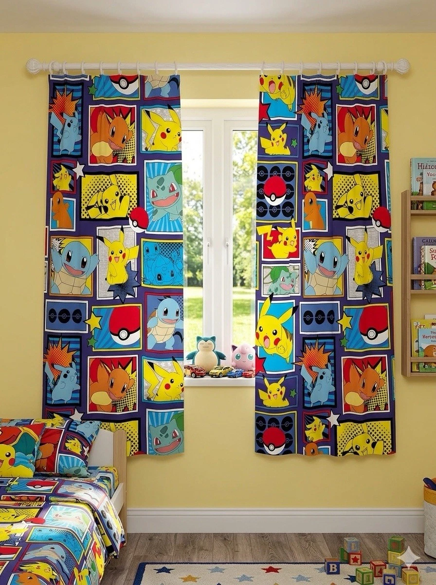 Pokémon Microfiber Window Panels Set of 2 82" x 84" Kids Room Curtains Franco