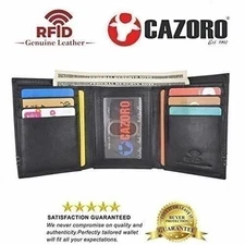 Slim RFID Blocking Trifold Wallet for Men - Genuine Leather by Cazoro