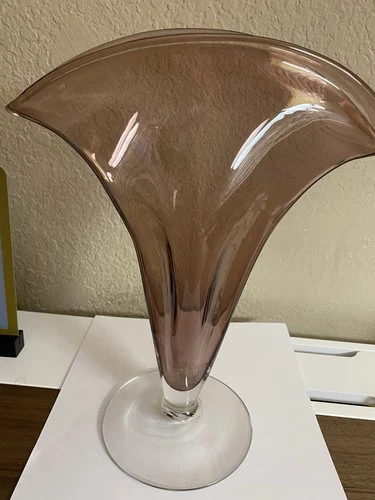 Vintage Blenko Purple Fan Vase Glass Art Hand Blown 11.5”