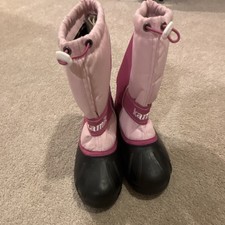 Kamik Girls Pink Black Waterproof Winter Snow Boots Drawstring Hook Loop Logo