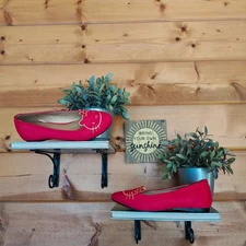 Modcloth x Hello Kitty Sanrio Red Ballet Flats Gold Embroidered Fabric Shoe Sz 8