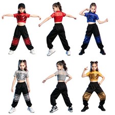 Girls Dancewear Street Dance Dance Suit Black Jogger Pants 2-Piece Set Sparkly