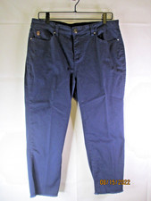 Belle by Kim Gravel Navy 5 Pocket Twill Frayed Hem Crop Pants Womens Size 12