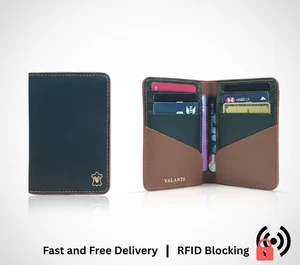 Porte-cartes en cuir mince pour hommes RFID Blocking Minimalist Bifold Wallet