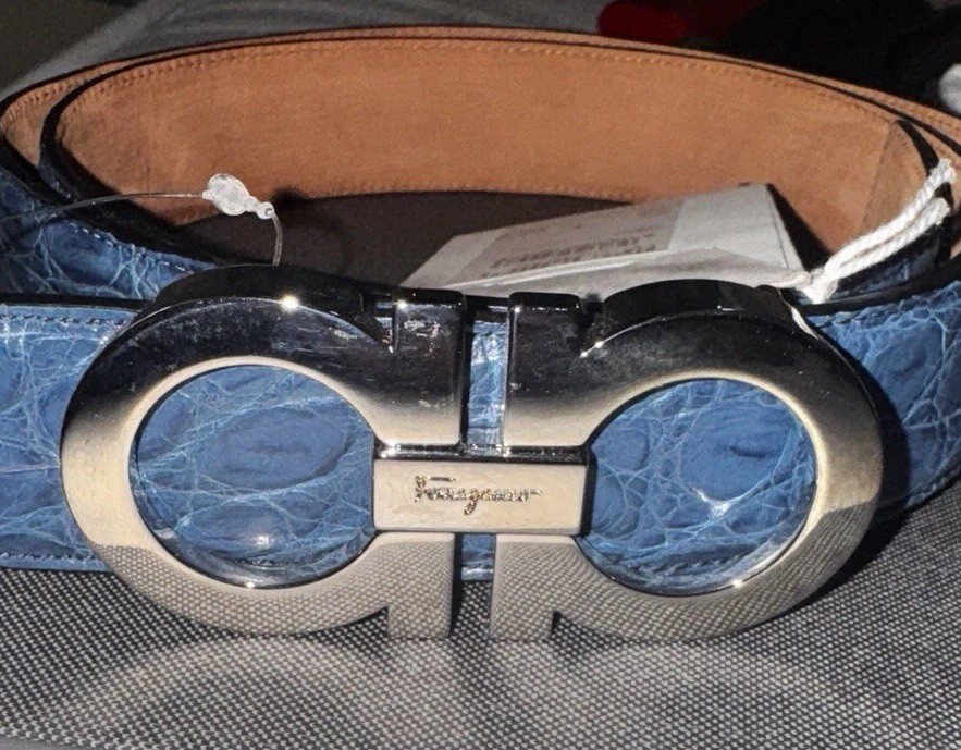 NWT Men's Salvatore Ferragamo Auth XL Blue Real Crocodile