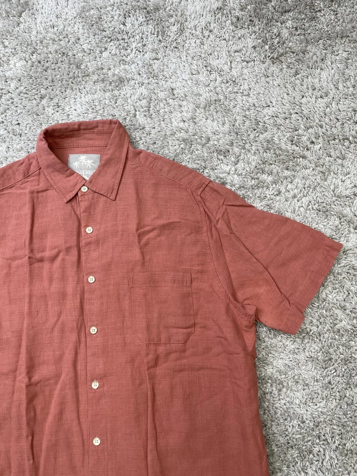 Margaritaville Shirt Mens XL Rust Red Linen Blend Short Sleeve Button Up Casual - Image 3 of 4