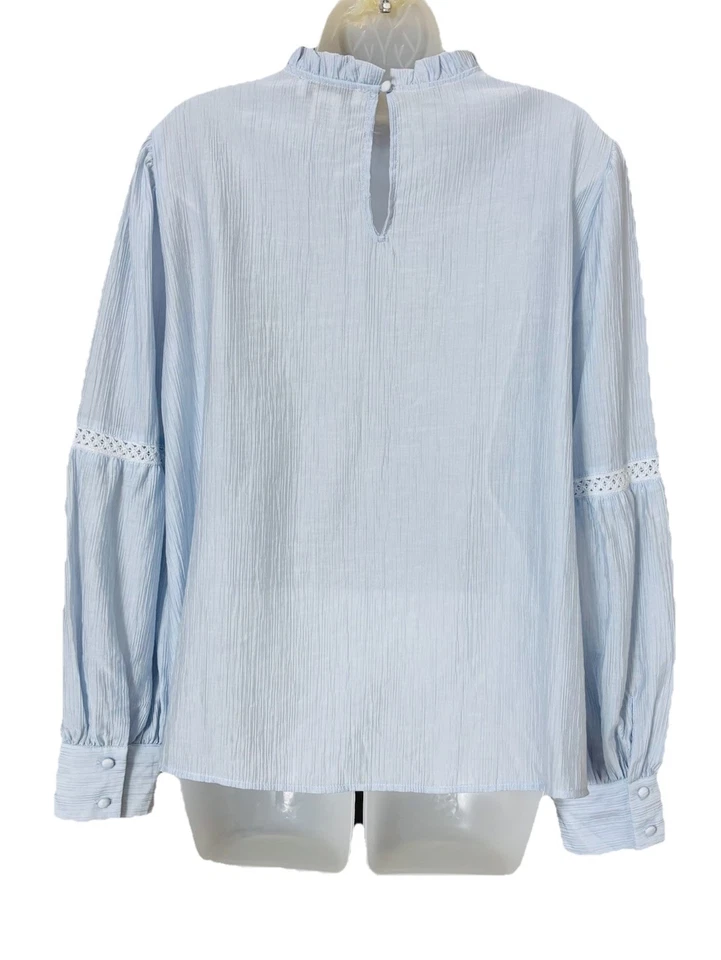 Laura Ashley Womens High Neck Ruffle Lace Feminine Cottagecore Blouse Sz M Blue - Image 3 of 4