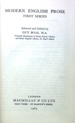Modern English Prose. First Series; Boas, Guy: