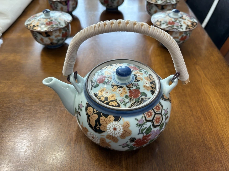 Made In Japan Traditional Kyuso Set Hasami Wale Flower 1 Pot 5 Cups Gifts Asian - Image 2 of 4