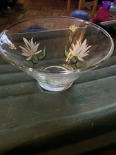 Hand Painted Country Flower Large Glass Mixing Serving Bowl Salad Display Bowl