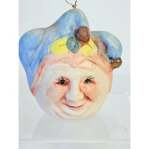 Salamander Ceramic Multicolor Folk Art Two Faced Jester Bell Ornament