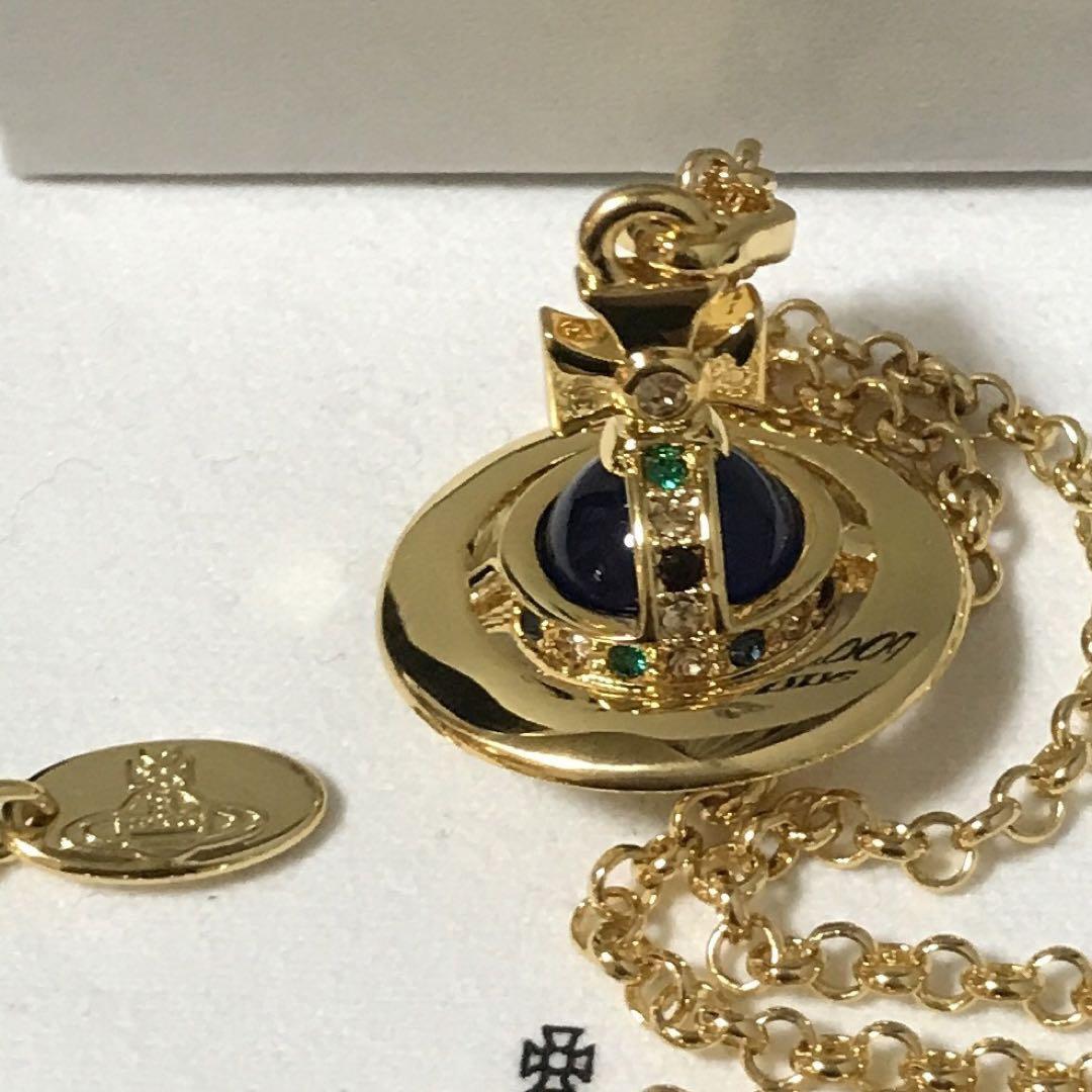 Vivienne Westwood Necklace Tiny Orb Gold Blue NO BOX [EJ263