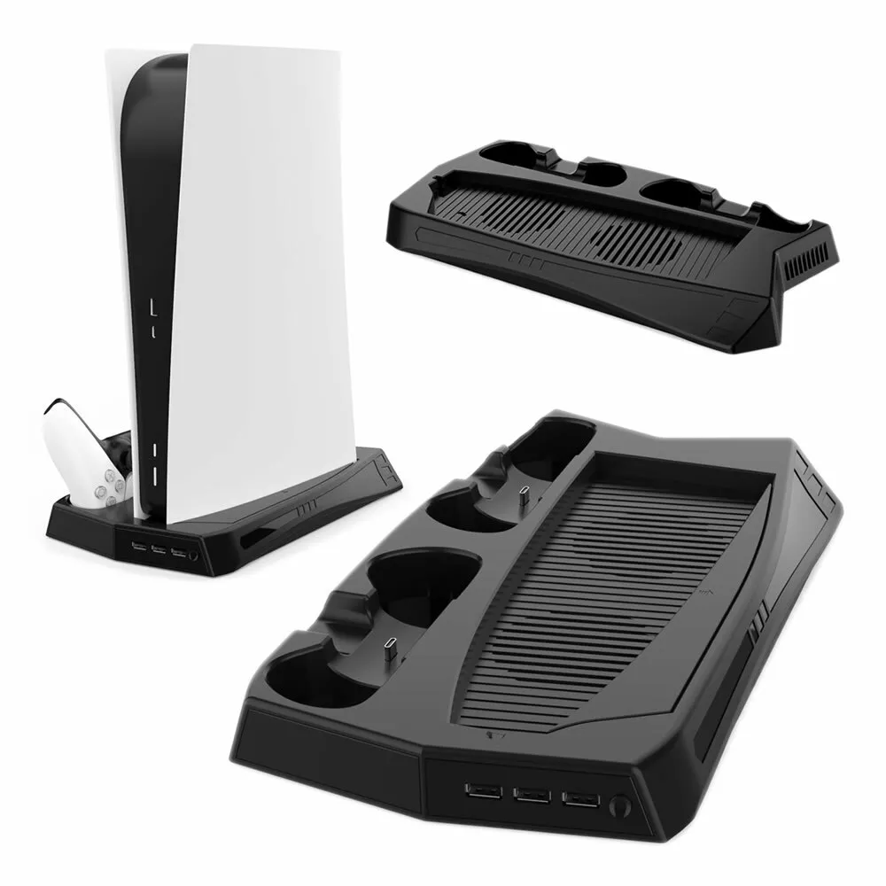 PS5 Stand with Cooling Fan and Dual Controller Charger for