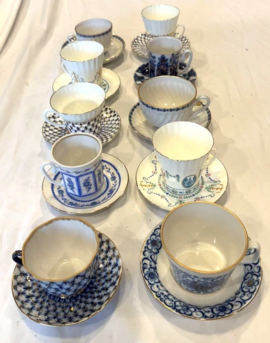 10 DIFFERENT RUSSIAN PORCELAIN LOMONOSOV  CUPS & SAUCER SETS - FREE SHIP