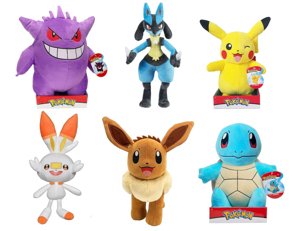 JAZWARES Pokemon Plüschfigur Wave 7 30cm Kuscheltier Stofftier Pikachu Evoli Schiggy