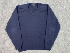 Clan Douglas Sweater Mens Medium Navy Blue Cashmere V Neck Grandpa Pullover