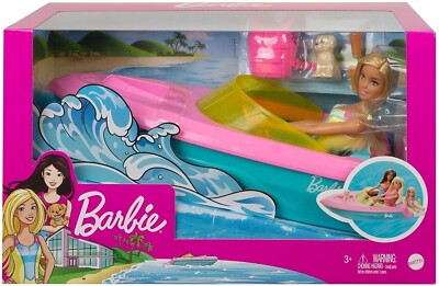 Barbie Doll and Boat Giftset with Puppy & Accessories