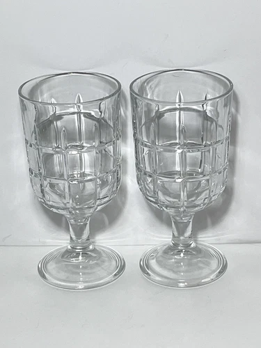 Vintage Anchor Hocking Manchester Tartan Plaid Clear Water Goblets Set of 2 EUC!