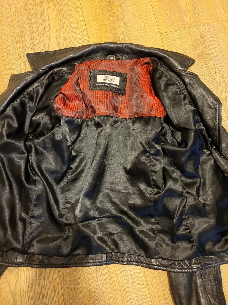 Zeda Roberto Bertolucci Black Biker Leather Jacket Size 10 | eBay UK