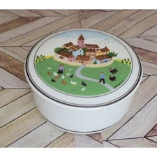 Villeroy & Boch Design Naif LaPlau 3 Trinket Box Village Turkey Chickens