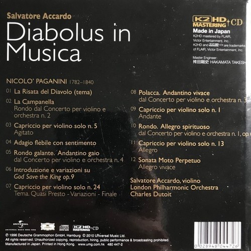 Accardo, Paganini – Diabolus In Musica 2010 K2HD SEALED CD - Imagen 2 de 2