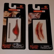 2 Fake Scars Tattoo Zipper Scratch Slash Halloween Costume Make-Up Accessory Lot