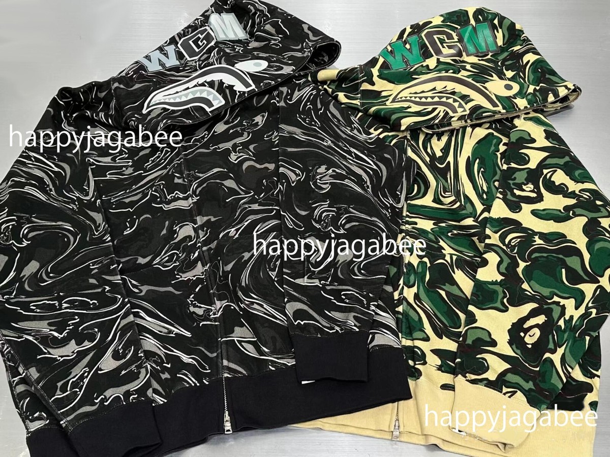A BATHNIG APE Men's MARBLING CAMO SHARK RELAXED FIT FULL ZIP A BATHNIG APE Men's MARBLING CAMO SHARK RELAXED FIT FULL ZIP