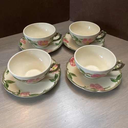 glass coffee mugs set 4 Vintage Franciscan Hand Decorated Desert Rose