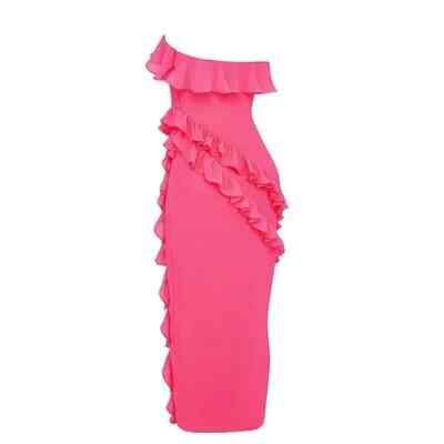 house of cb pink ruffle dress Clothing : Maxi Dresses : 'Gabriella' Soft Peach Ruffled Front Gown