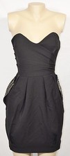 HAVA Black Strapless Dress PP PXS Studded Pockets Exposed Zipper Pleated Skirt