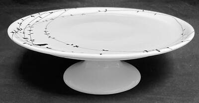 Ciroa OISEAU 12'' Diameter Pedestal Cake Stand Black Birds On Vines EXCELLENT