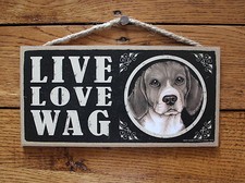 Beagle Sign Live Love Wag Dog Wood Plaque 5"x10" Made In USA