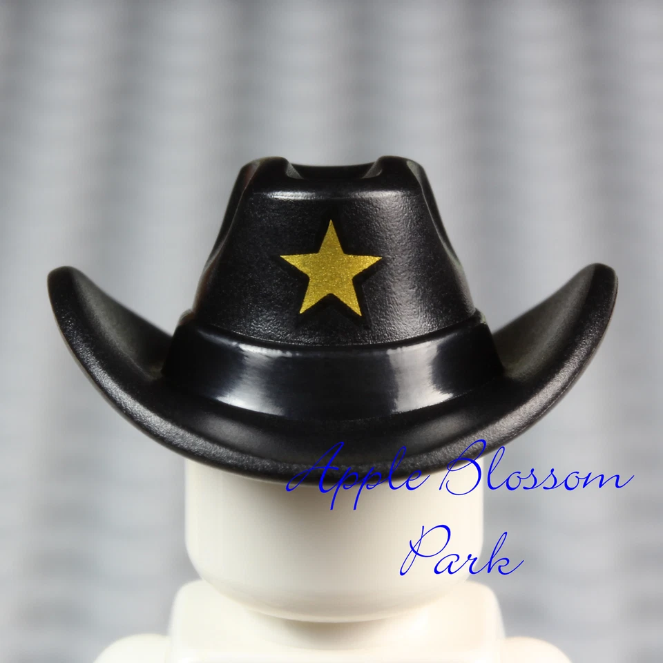 NEW Lego Minifig Black COWBOY HAT -Movie Sheriff Robot Head Gear Cap w/Gold Star - Image 2 of 4