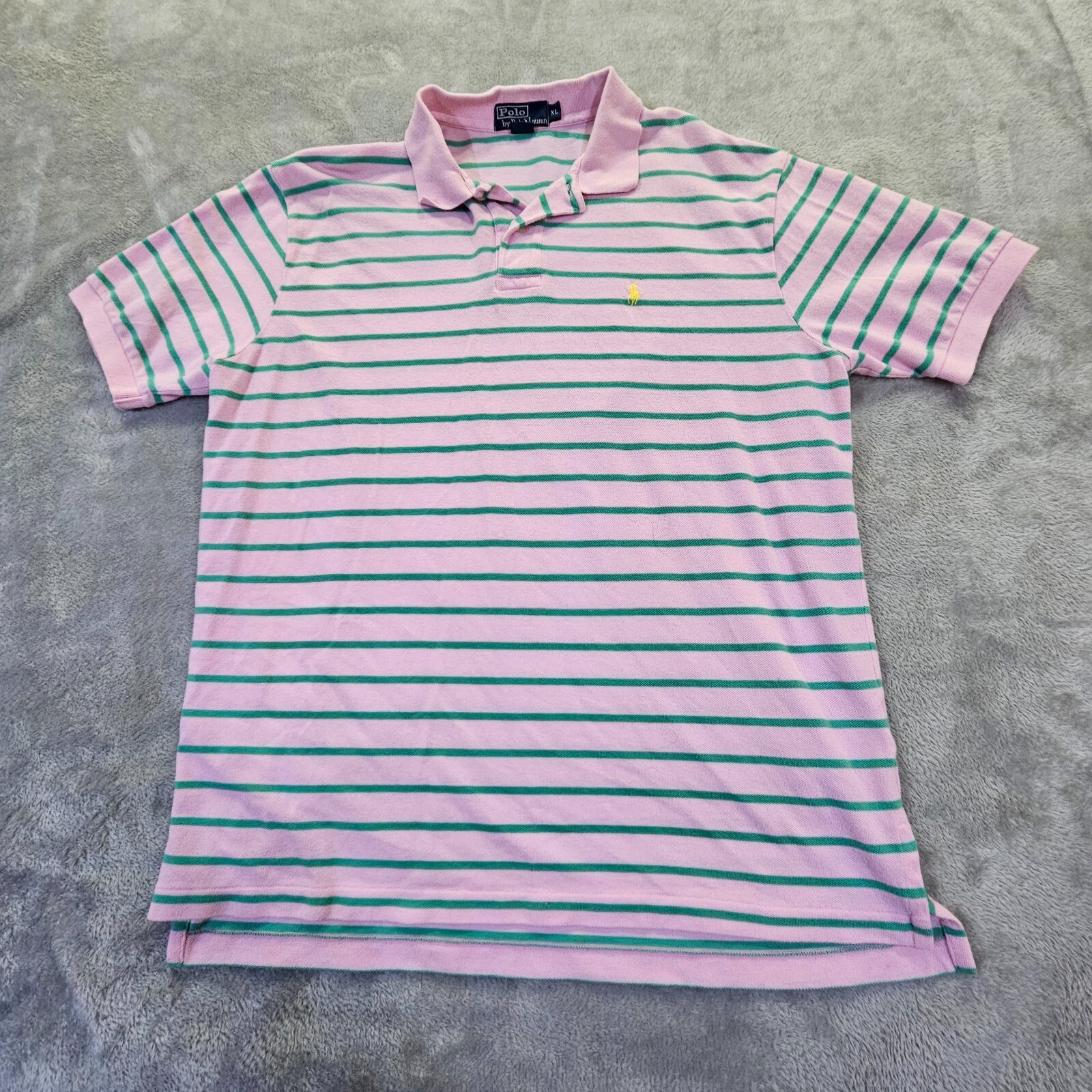 Polo Ralph Lauren Polo Shirt Mens X Large Green Pink Striped Small Pony Vintage