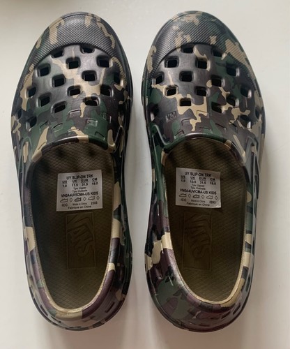 VANS Zapatos Impermeables Juveniles 1 CAMUFLAJE SLIP ON TRK Transpirable Goma Verde NUEVO - Imagen 2 de 3