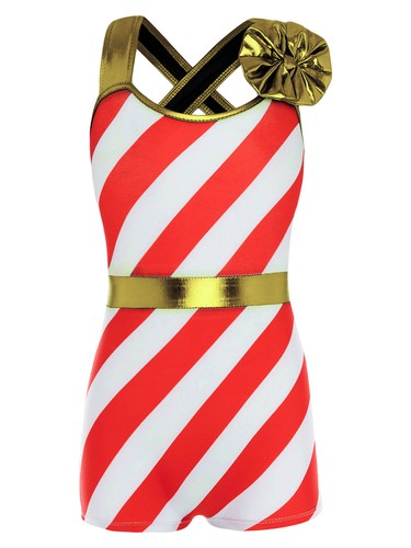 Kids Girls Christmas Costume Candy Cane Ballet Unitards Ice Skating Leotards - Picture 22 of 32