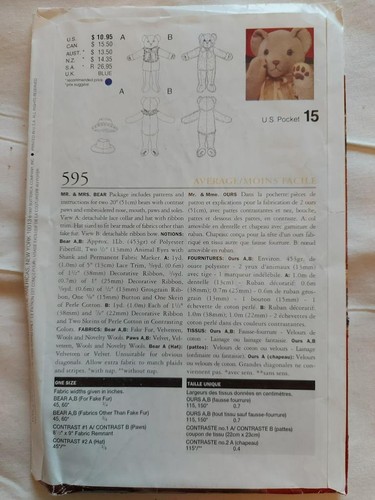 Vogue 595 Vintage Vogue Craft Mr. & Mrs. Bear Patterns 1997 - Picture 2 of 2