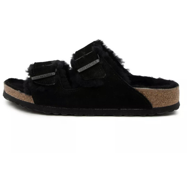 NIB Birkenstock Arizona Fur Sandals Black/Black Men's 8 Women's 10